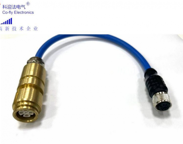 礦用電纜連接器4孔預制線轉M12航空插頭 兼容鄭煤機 EEP系統
